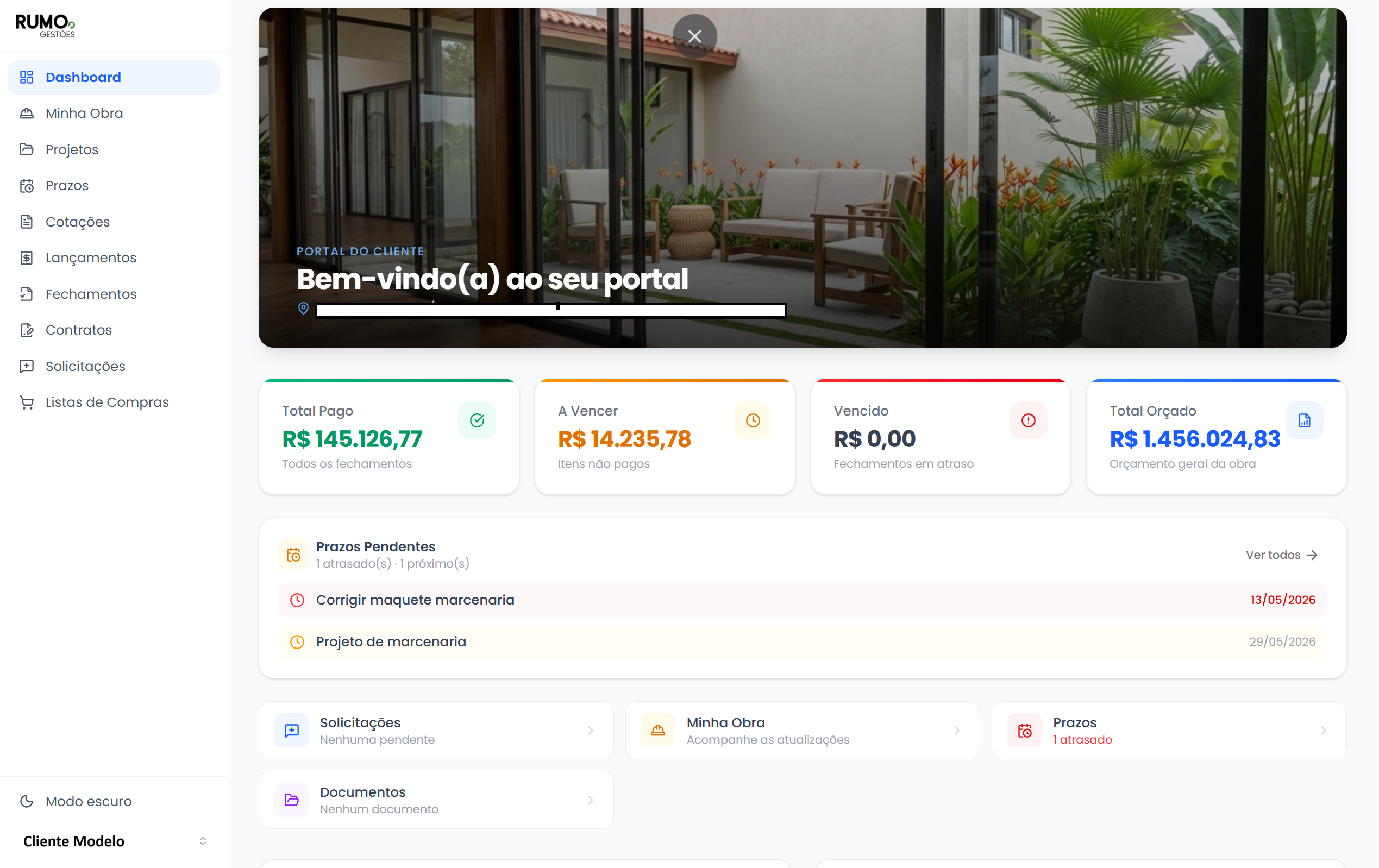 Portal do cliente — visão do cliente final